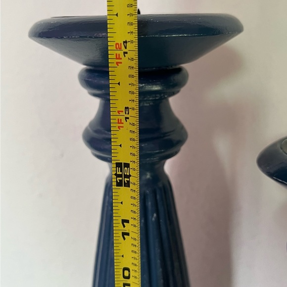 2 Blue Wooden Hand Painted Candle Holder Set Home Decor Rustic Modern Custom Mad - Picture 3 of 13